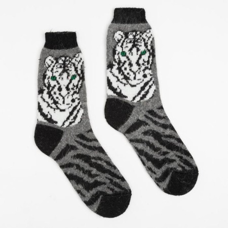 Male woolen socks "Tiger", gray color, size 27