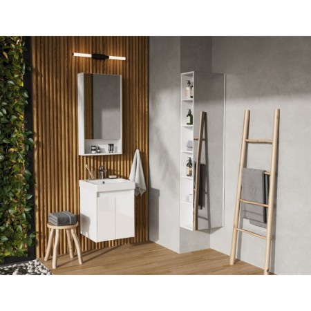 Tumbing under the Aquaton sink Scandil Doors, 45 cm, color white gloss, white matte-6