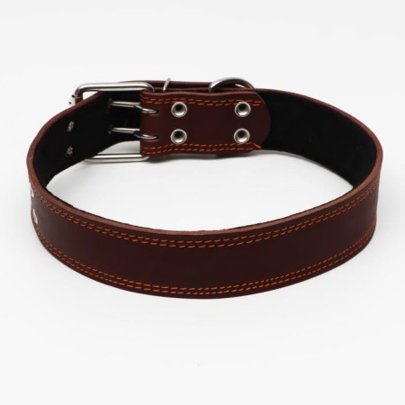 Leather collar on synthetic winterizer, 82 x 4.5 cm, Osh 50-70 cm, brown