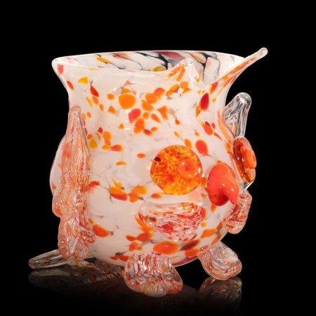 Glass of glass into the glass brown "owl" red-white H 120 mm-4