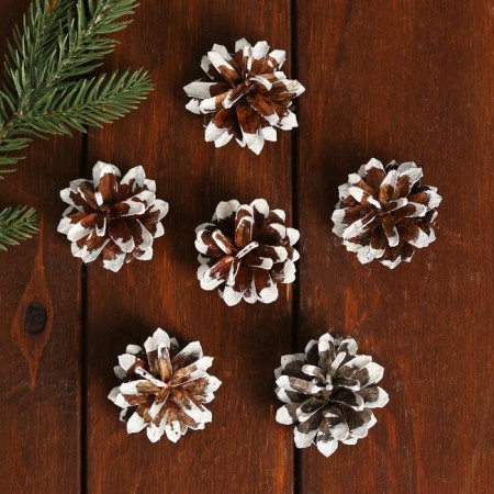 New Year's decor "Set of white cones" 6 pcs.