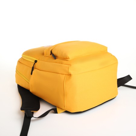 School backpack from textiles on a zipper, 2 departments, 3 pockets, yellow color-2