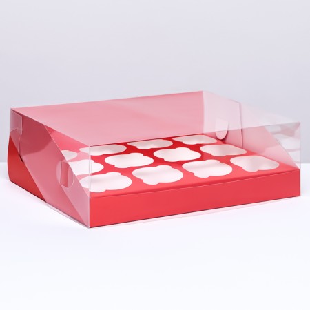 Confectionery folding box for 12 cupcakes 31x 23.5 x 10, red