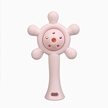 Silicone teething with a rattle "Baby", Pink color, crumb I-4