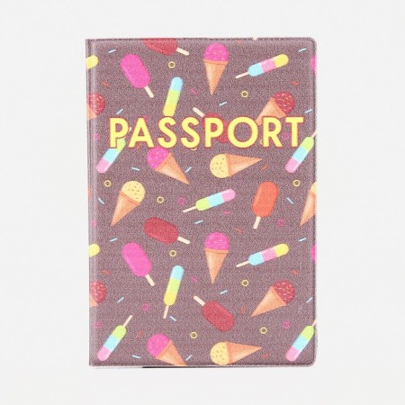 Cover for passport, cappuccino color/multi -colored