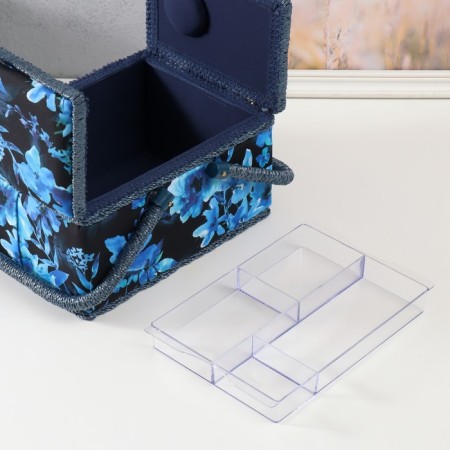 Casket for needlework "Blue flowers on blue" 19x26x14.5 cm-4