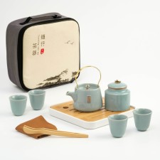 A set for a tea ceremony 10 items, 4 persons, a cup of 55 ml, a kettle of 200 ml, gray kettle