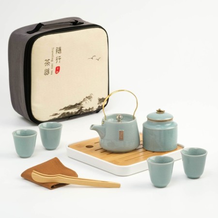 A set for a tea ceremony 10 items, 4 persons, a cup of 55 ml, a kettle of 200 ml, gray kettle