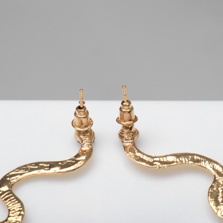 Hanging earrings "snake" thin, black color in gold-2