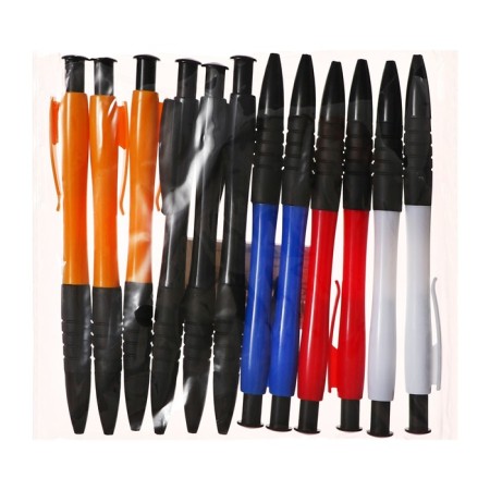 A set of ballpoint pens 12 pieces, 0.5mm, automatic, a body with a rubber holder, office, blue ink, mix-3