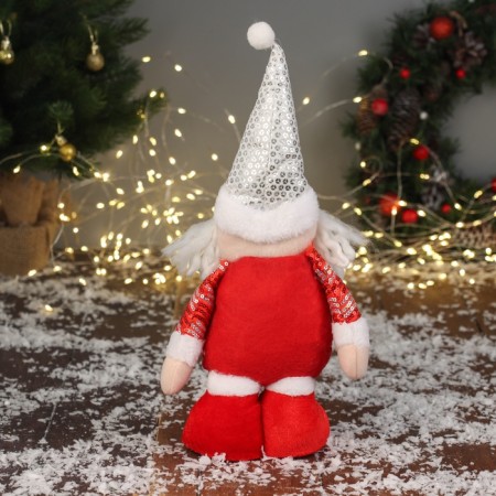 Soft toy "Santa Claus in a shiny suit" 35x16 cm, red-white-2