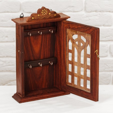Key "Glass Castle with hearts" wood 6x16x24 cm-1