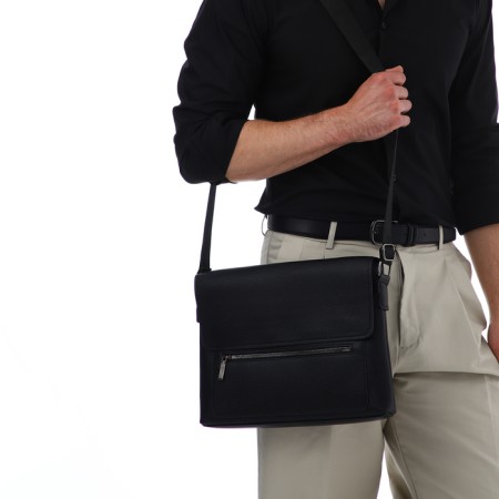Male Business Bag, Textura, 3 external pockets, black color-9