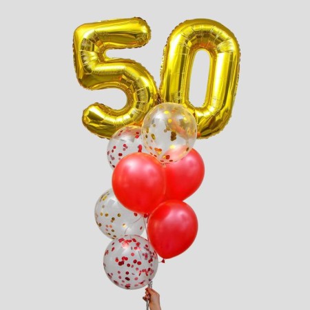 Фонтан из шаров "50 лет", с конфетти, латекс, фольга, 10 шт.-1