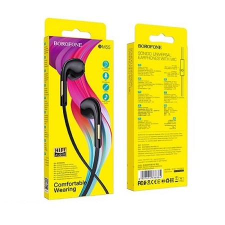 Headphones Borofone BM55 SONIDO, inserts, microphone, jack 3.5 mm, cable 1.2 m, black-2
