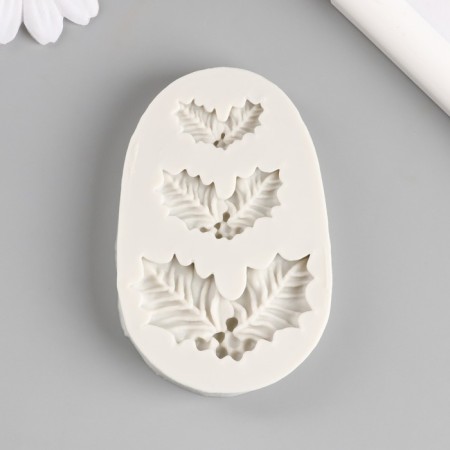 Mold Silicon "Fir branches with berries" 3 objects 8.3x5x1 cm