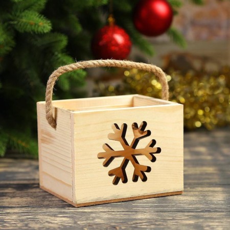 Kashpo wooden "Snowflake", pen-cord, 12.5x10.5x9.5cm