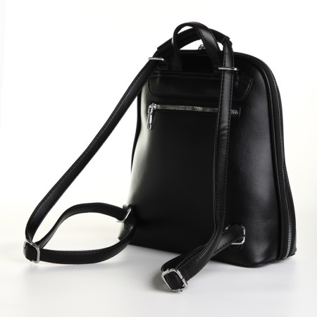 City backpack of artificial leather with lightning, black color-3