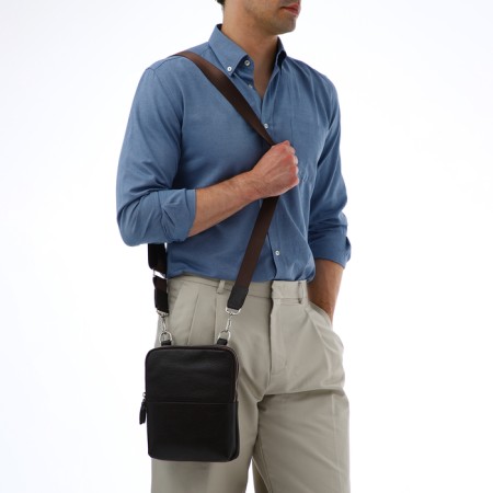 Male bag, textura over the shoulder, genuine leather, dark brown color-9