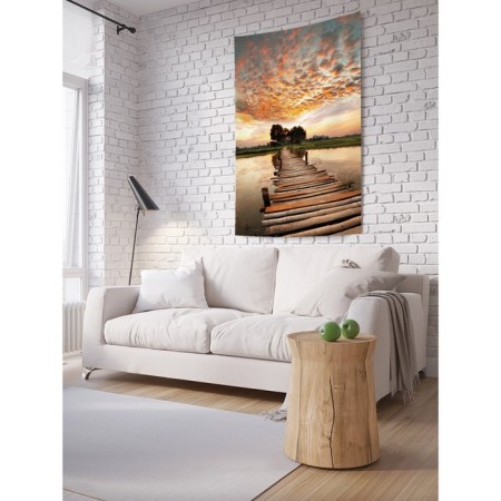 Decorative panel with photo printing "Bridge near the village", vertical, size 150x200 cm