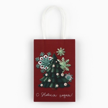 Gift package "Happy New Year", Christmas tree, white craft, 15 x 10 x 6 cm, new year-6