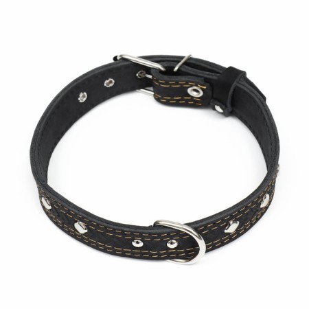 Collar of two-layer leather decorated, 64 x 3 cm, Osh 40-55 cm, black-1