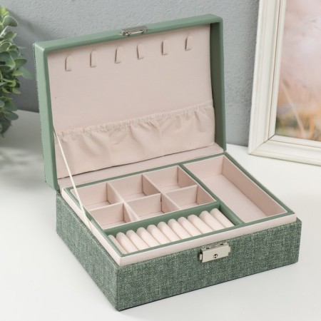 Casket to the leatherette for jewelry "Green" combined 23x17.2x9 cm-4