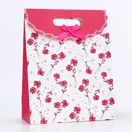 Gift box-package, packaging with a cut handle, "flowers", 24 x 12 x 31 cm