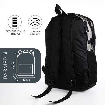 Youth backpack from textiles, 3 pockets, gray color-1