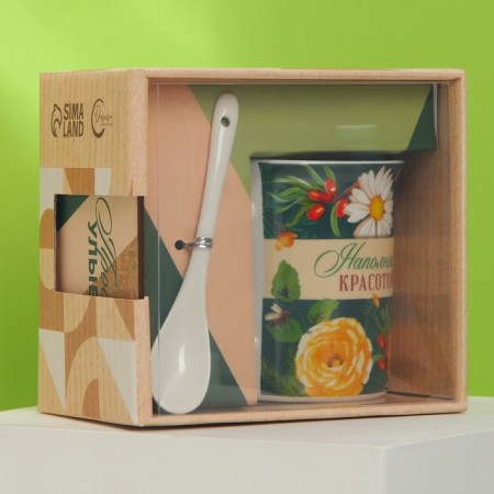 Mug "Fill the World" with a spoon and stand, 300 ml-9