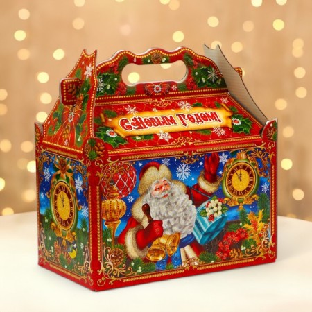 New Year. Gift box New Year's casket "Children in red" 21.2 x 12.3 x 22.6 cm.