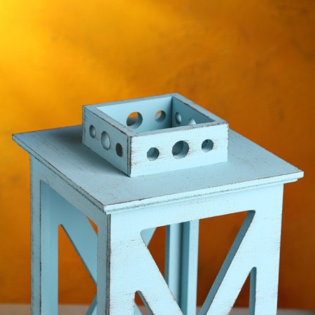Kashpo wooden "Lantern. Provence" 17x17x31 cm, gray-blue-4