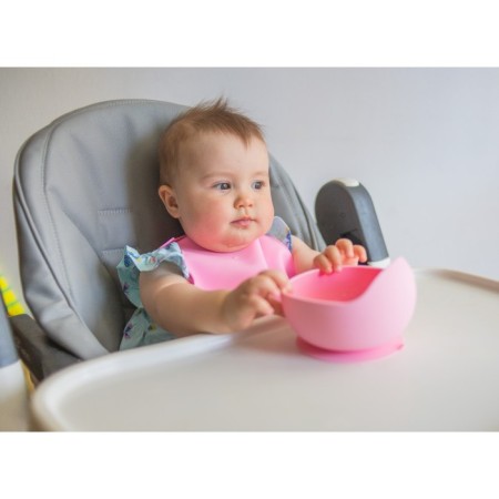 Baby plate on a suction cup, silicone, pink color-9