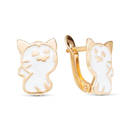 Earrings children's "kitten" pink gilding, white color