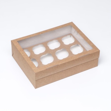 Box for 12 muffins with a window, craft, 33 x 25 x 10 cm-1