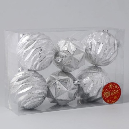Set of balls plastic D-8 cm, 6 pcs "Front Assort" silver-1
