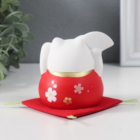 Souvenir Ceramics "Cat Mani-Neko with fan" Red 8x8x8.5 cm-2