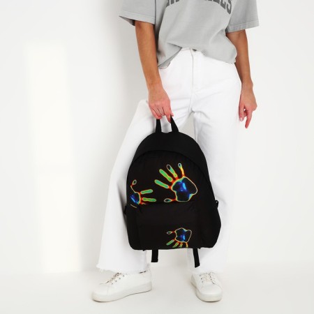 Backpack school textile "imprint", with a pocket, black color-10