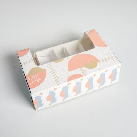 Eclaire box, confectionery packaging, 5 inserts, with love, 25.2 x 15 x 7 cm