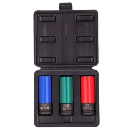 Set of heads Stels 13953, 17/19/21 mm, 1/2 ", shock, hexagonal, elongated, for wheeled discs
