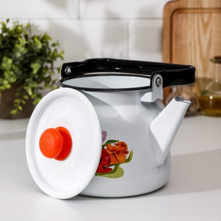 Teapot "Tulip May", 2.3 l, with a button, induction, white color-1