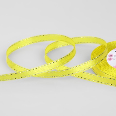 A satin ribbon "Silver threads", 6 mm × 23 ± 1 m, yellow color No. 015