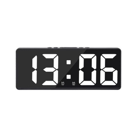 Electronic table hours: alarm clock, thermometer, calendar, USB, 15x6.3 cm, white numbers-1