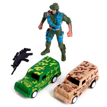 Набор игровой «Армия», 2 машинки и 1 солдат, инерция, МИКС-2