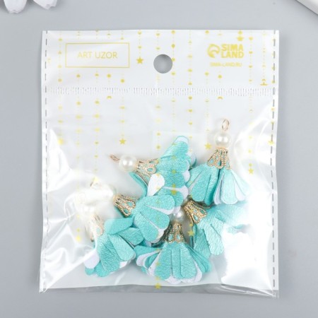 Decor Textile "Flower 2 colors with pearls. Heavenly and white" set 6 pcs 3 cm-3