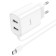 Network charger HOCO C103A, 2 USB, 2.1 A, built-in Type-C, 1 m, white cable.