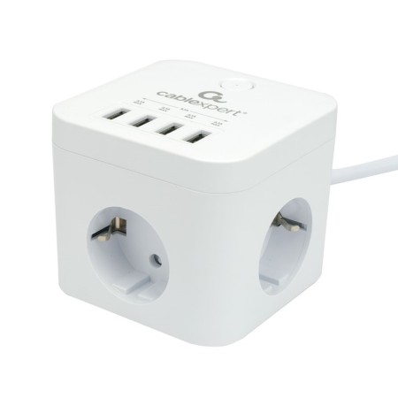 Network filter Cablexpert Cube Cube-3-U4-W-1.5, 3P, 10A, 4xUSB, 1.5m, Ur. Protection 4+, White-1
