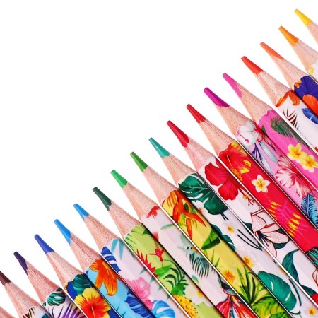 Pencils 18 flowers in a cardboard box, hexagonal, wooden, flowers on a black mix-5