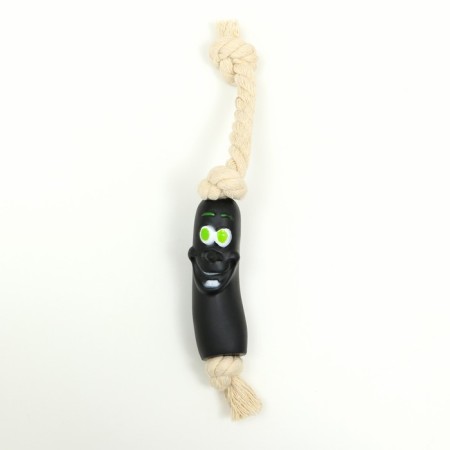 Toy "Burned sausage on a rope" for dogs, 14 cm, black-1