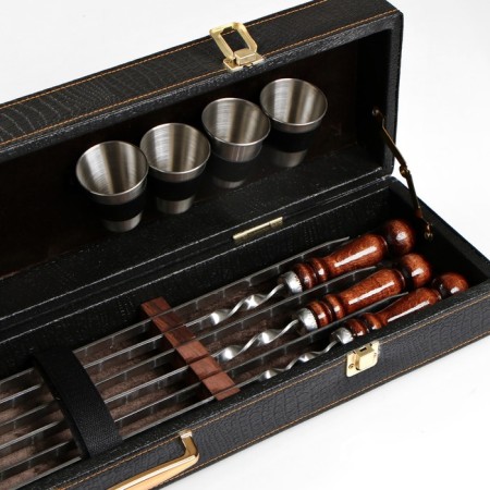 Set with skewers Gift "Elite-S" in a box from eco-leather No. 12-2